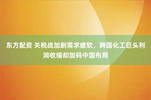 东方配资 关税战加剧需求疲软，跨国化工巨头利润收缩却加码中国布局