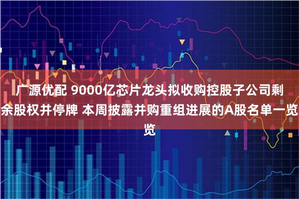广源优配 9000亿芯片龙头拟收购控股子公司剩余股权并停牌 本周披露并购重组进展的A股名单一览